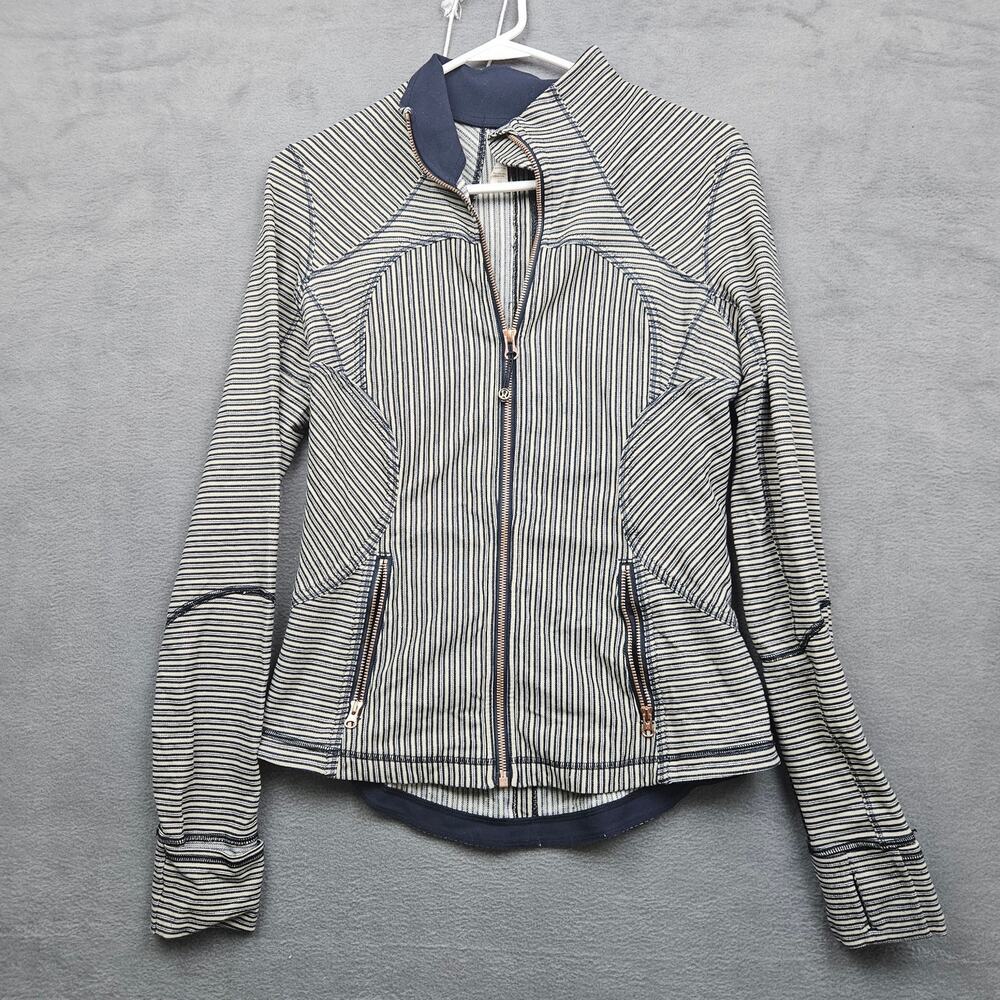 Lululemon Form ll Ink Well Majave Tan Blue Stripe Zip Jacket Size 8